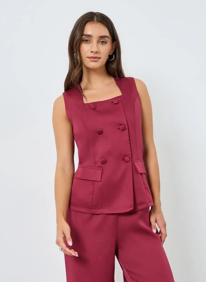 Styli Women Burgundy Sleeveless Wide Leg Jumpsuit